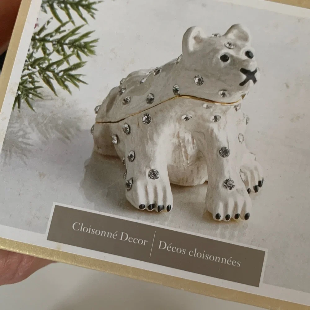 Pier 1 Ivory and Gold Polar Bear Trinket Box With Jewels